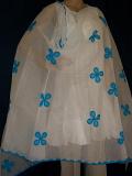 White Scarf, Argundi Firozi Applique Dupatta Chunni Stole #2334